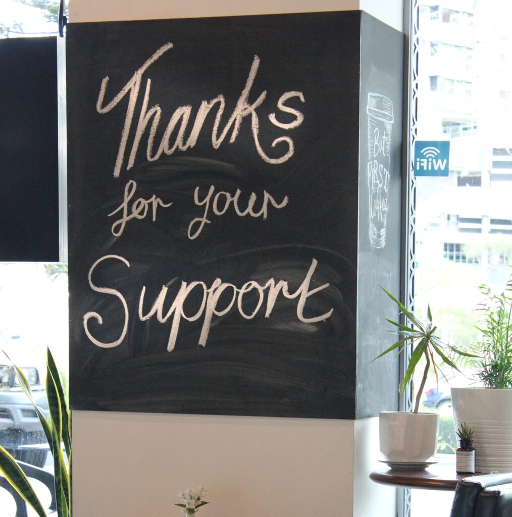 Small business Thank you sign in a cafe